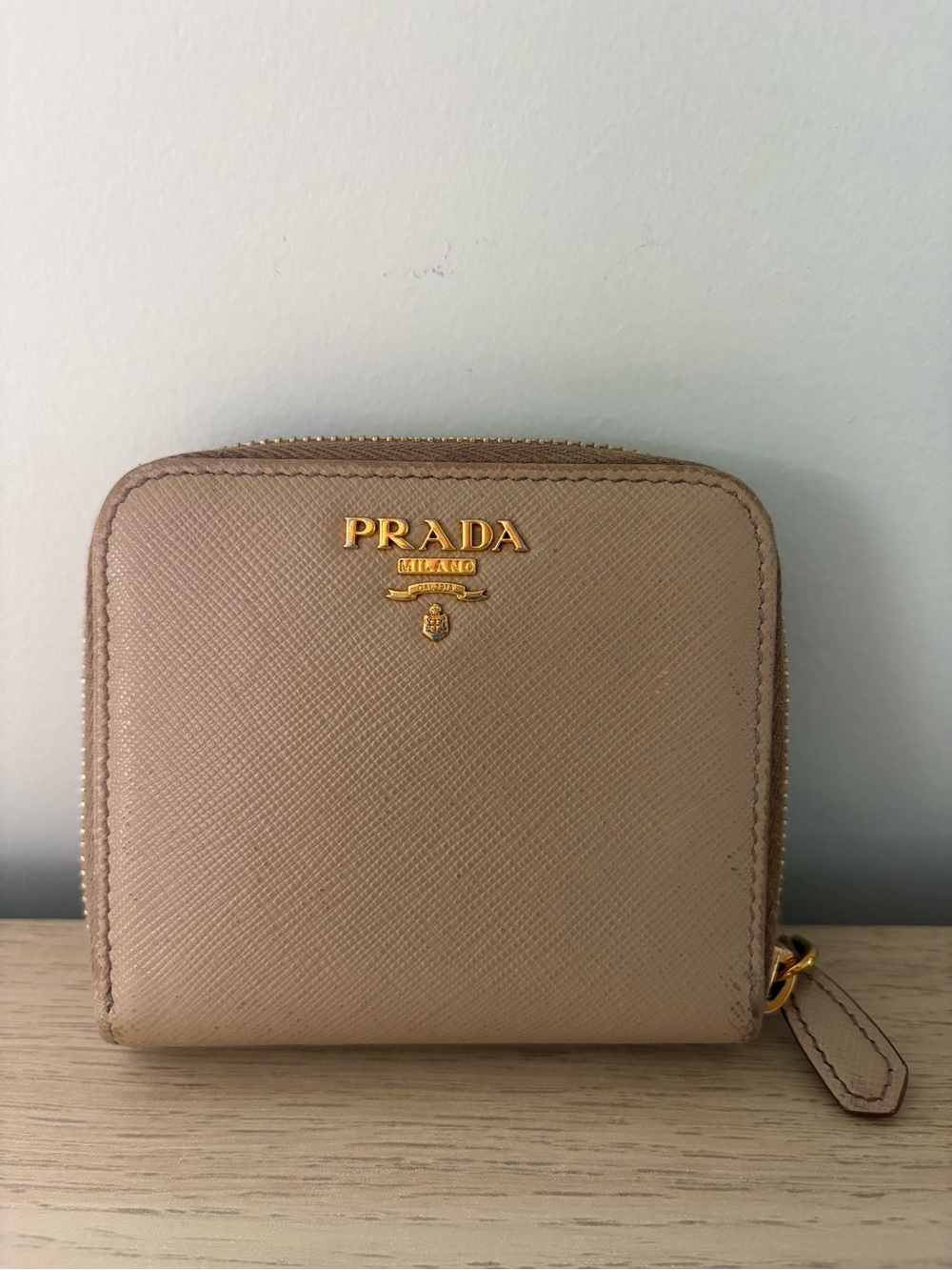 Prada Saffiano Metal Zip Wallet - Cammeo Beige EUC